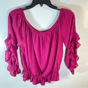 She and Sky Magenta Ruffle Sleeve Peplum Top